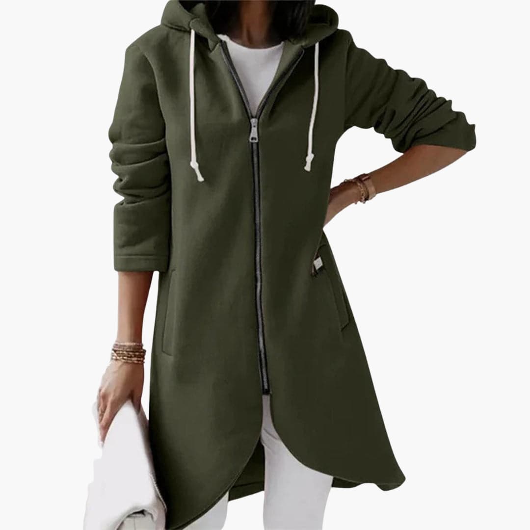 Damen Hoodie mit Reißverschluss und langem Saum 2