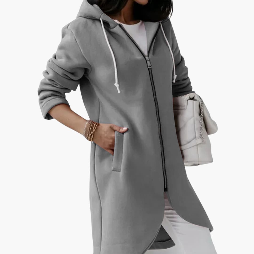 Damen Hoodie mit Reißverschluss und langem Saum 3