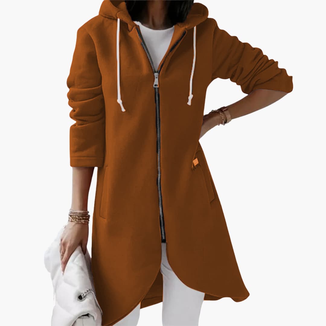 Damen Hoodie mit Reißverschluss und langem Saum 4