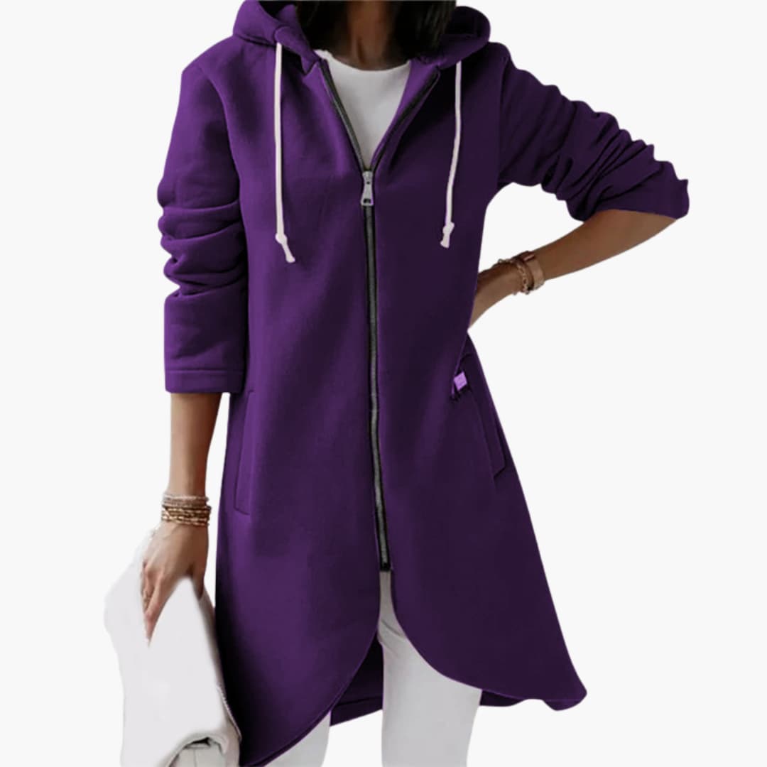 Damen Hoodie mit Reißverschluss und langem Saum 5