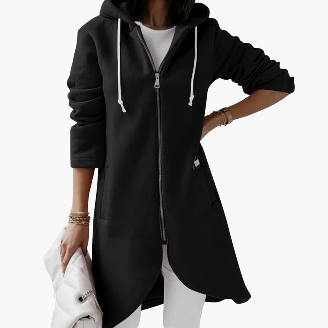 Damen Hoodie mit Reißverschluss und langem Saum 6