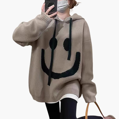 Damen Hoodie mit Smiley Print 0