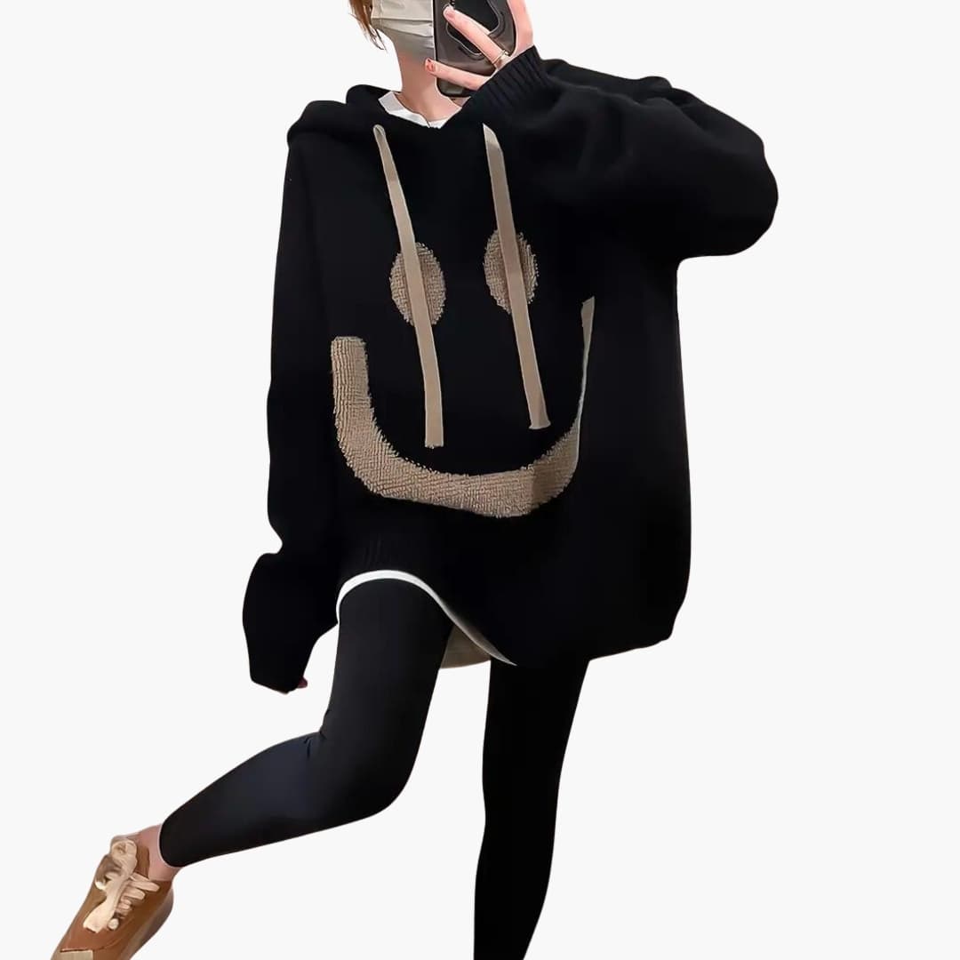 Damen Hoodie mit Smiley Print 1