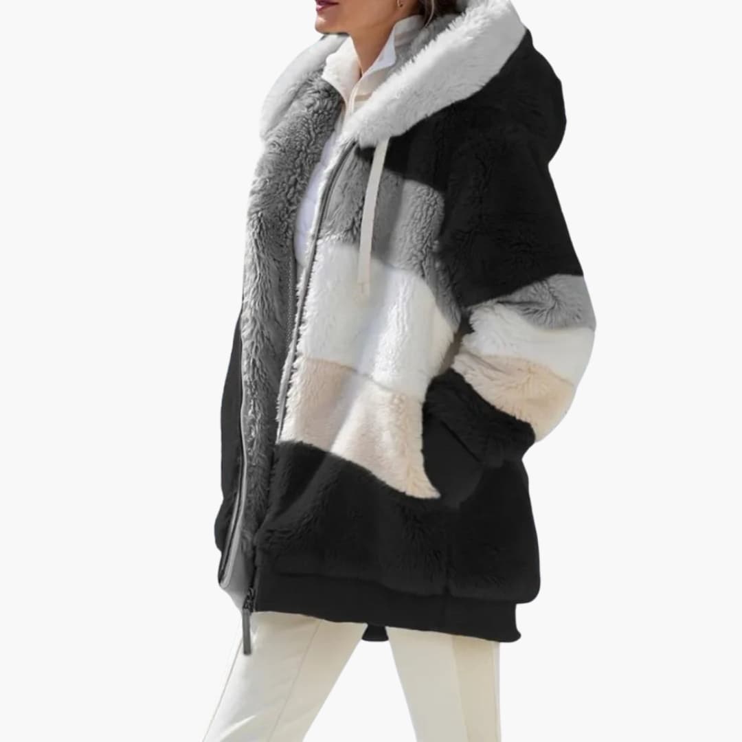 Damen Kapuzenjacke mit Reißverschluss und Streifenmuster 2