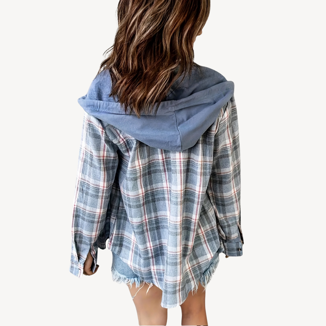 Damen Karierte Button-Down-Hemdjacke mit Kapuze | Loravelle 2