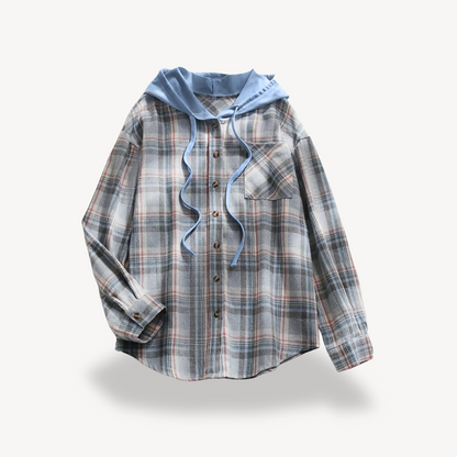 Damen Karierte Button-Down-Hemdjacke mit Kapuze | Loravelle 3