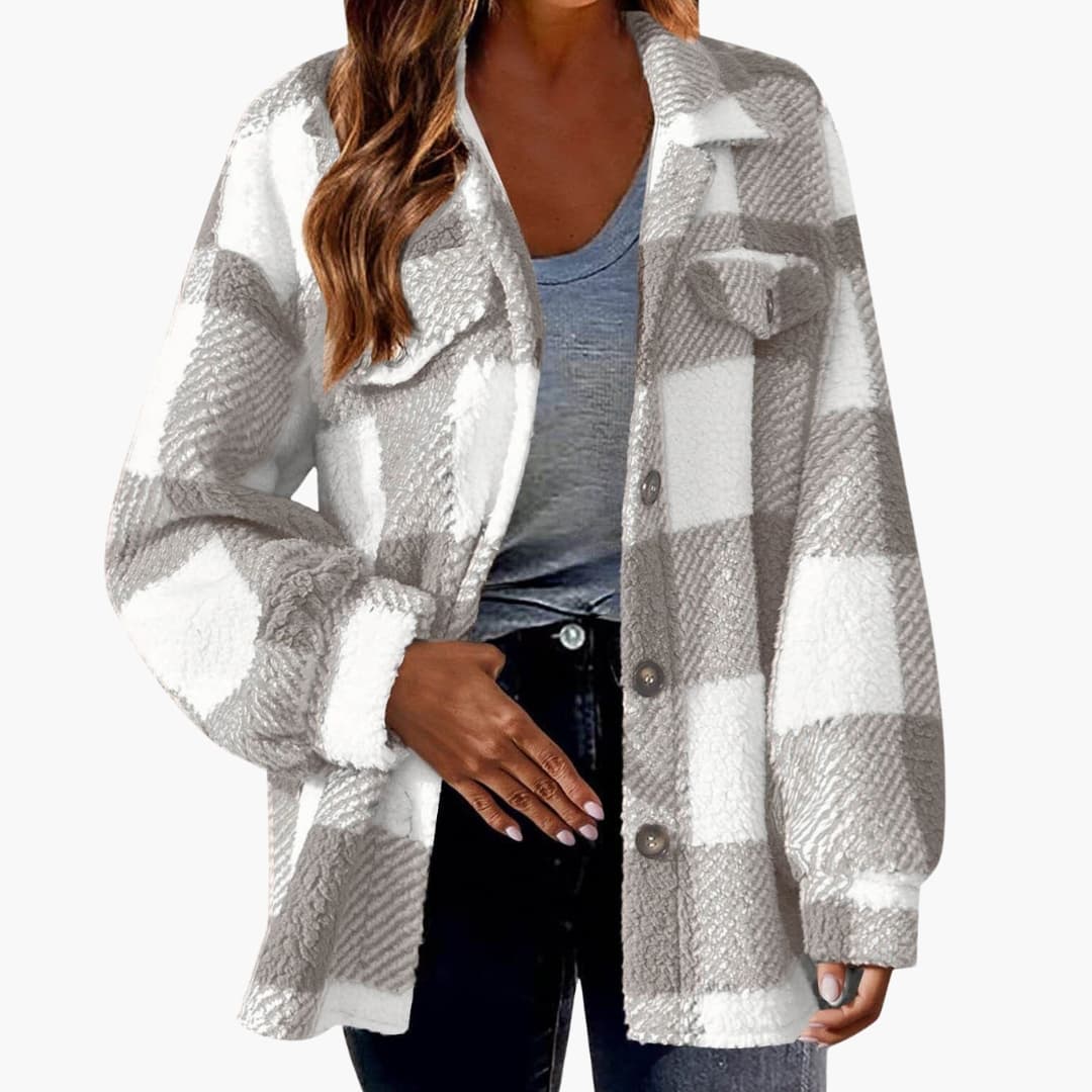 Damen Karo Jacke mit Knopfverschluss 0