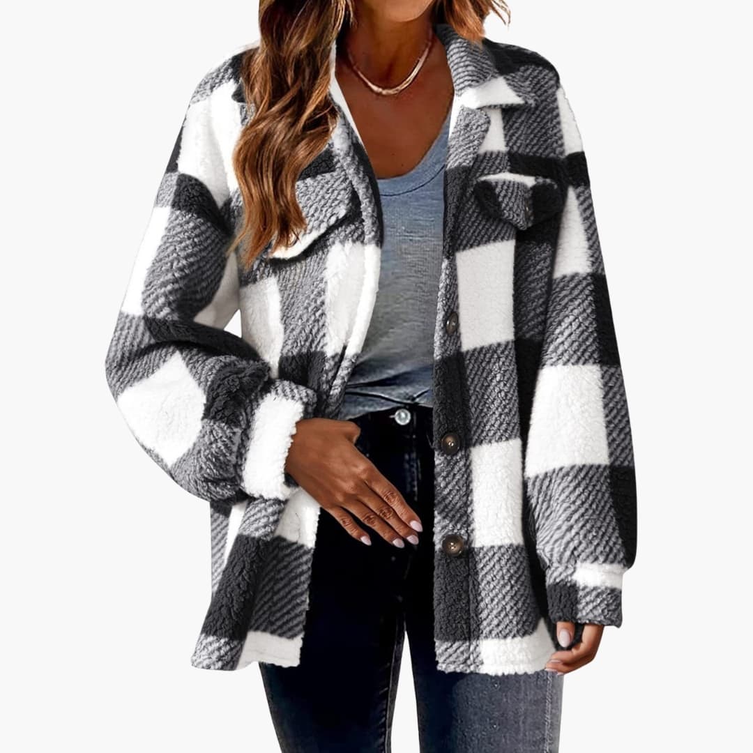 Damen Karo Jacke mit Knopfverschluss 1