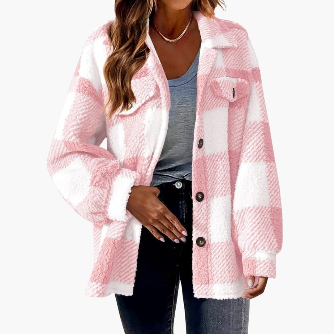 Damen Karo Jacke mit Knopfverschluss 2