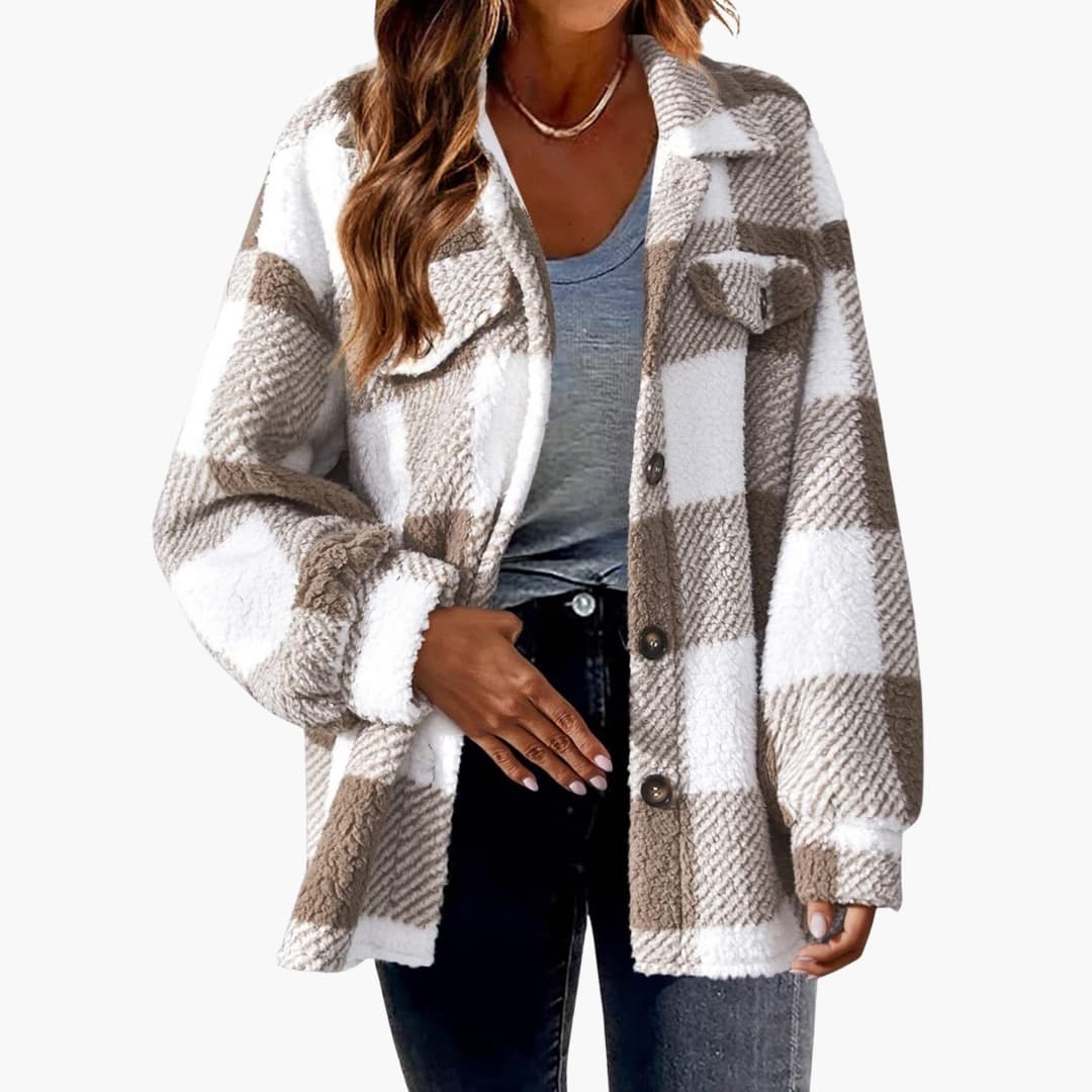 Damen Karo Jacke mit Knopfverschluss 3