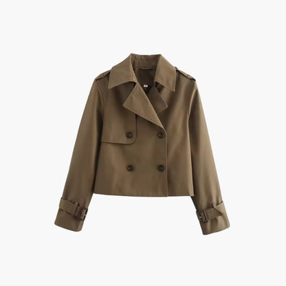Damen Kurz-Trenchcoat mit doppeltem Frontverschluss und Schnallenmanschetten 2