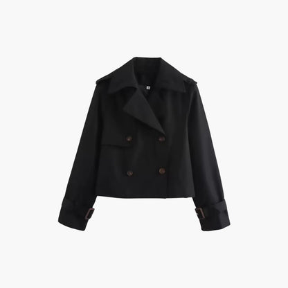 Damen Kurz-Trenchcoat mit doppeltem Frontverschluss und Schnallenmanschetten 3