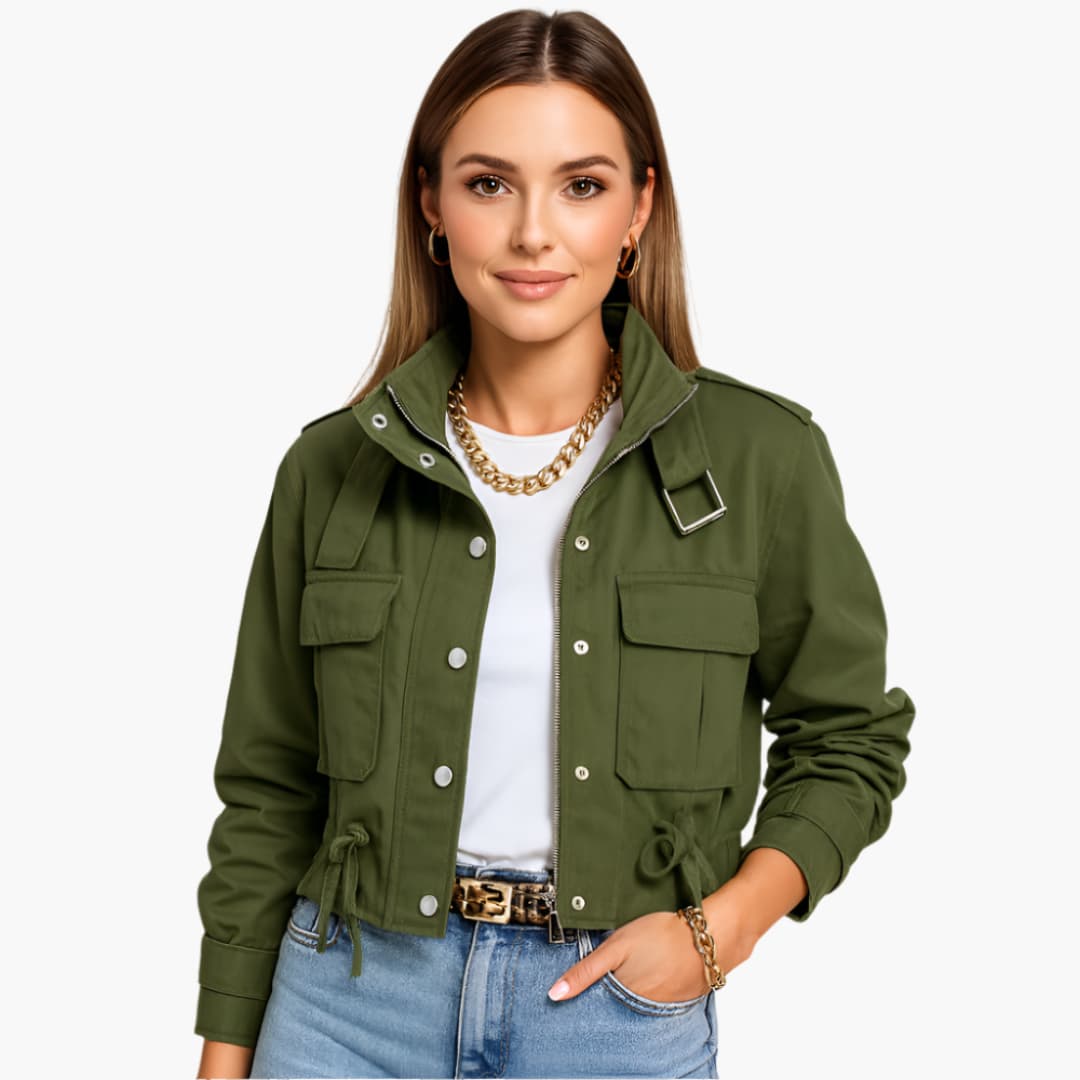 Damen Kurzjacke mit Stehkragen und Reißverschluss 1