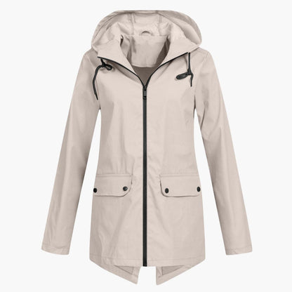 Damen Kurzregenjacke mit Kapuze und Reißverschluss 0