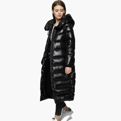 Damen Lange Daunenjacke mit Reißverschluss und Kapuze 2