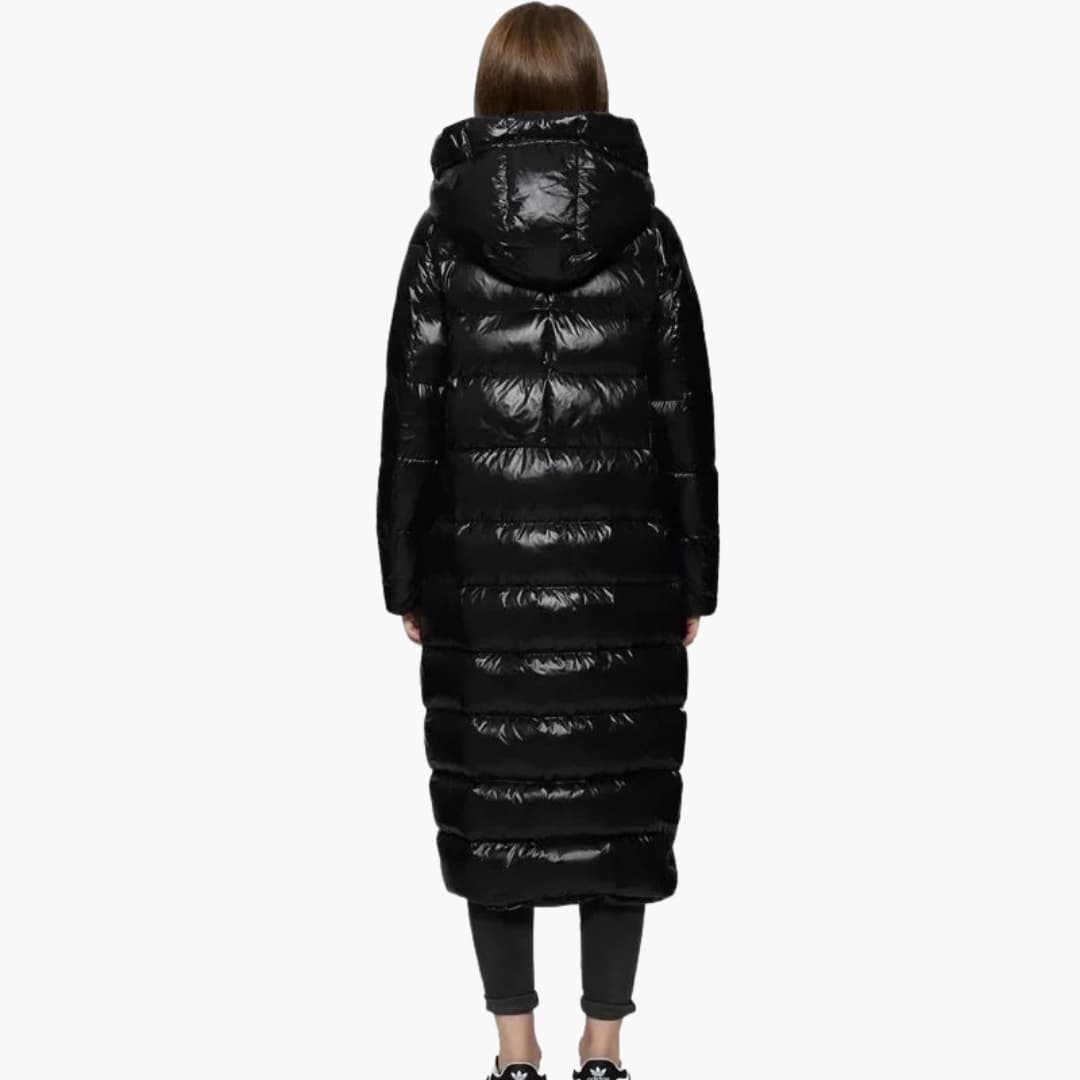 Damen Lange Daunenjacke mit Reißverschluss und Kapuze 3