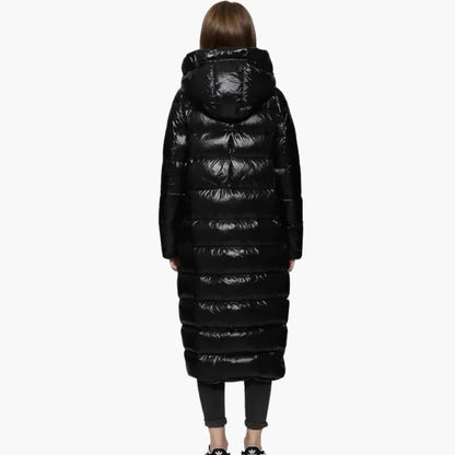 Damen Lange Daunenjacke mit Reißverschluss und Kapuze 3