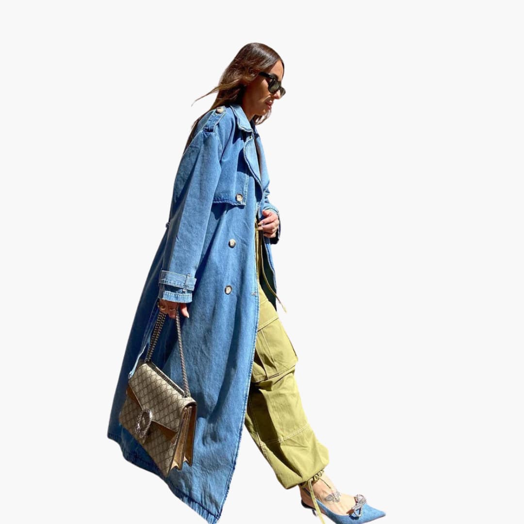 Damen Langer Jeans Trenchcoat mit Gürtel 3