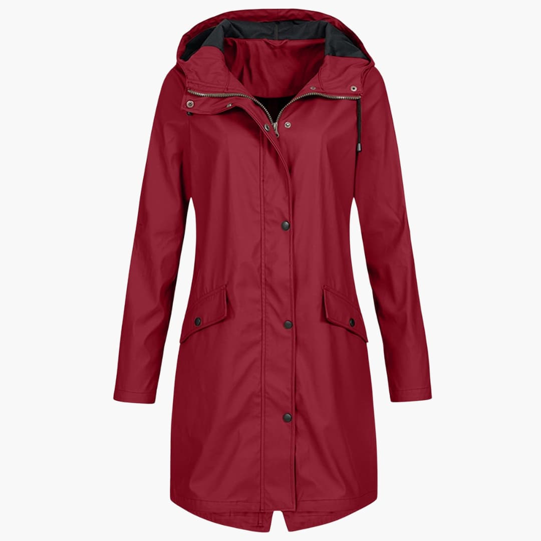 Damen Langregenjacke mit Kapuze und Druckknopfverschluss 3