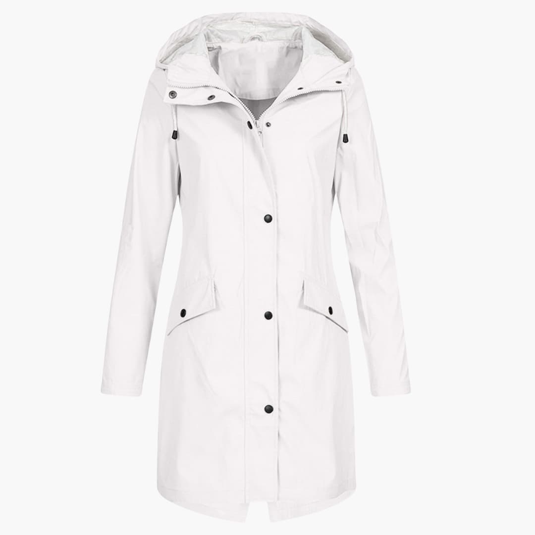 Damen Langregenjacke mit Kapuze und Druckknopfverschluss 4