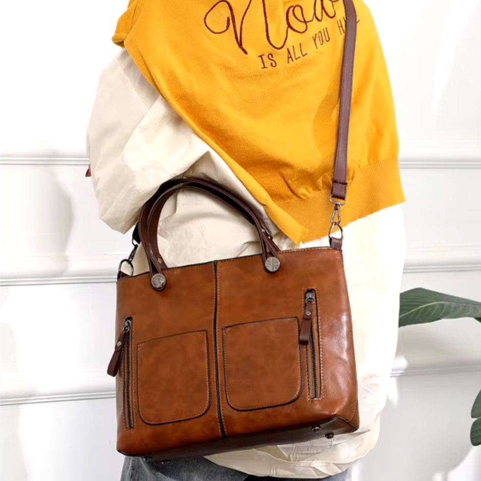 Damen Lederhandtasche mit mehreren Taschen, Umhängetasche im Vintage-Stil 4