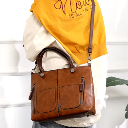 Damen Lederhandtasche mit mehreren Taschen, Umhängetasche im Vintage-Stil 4