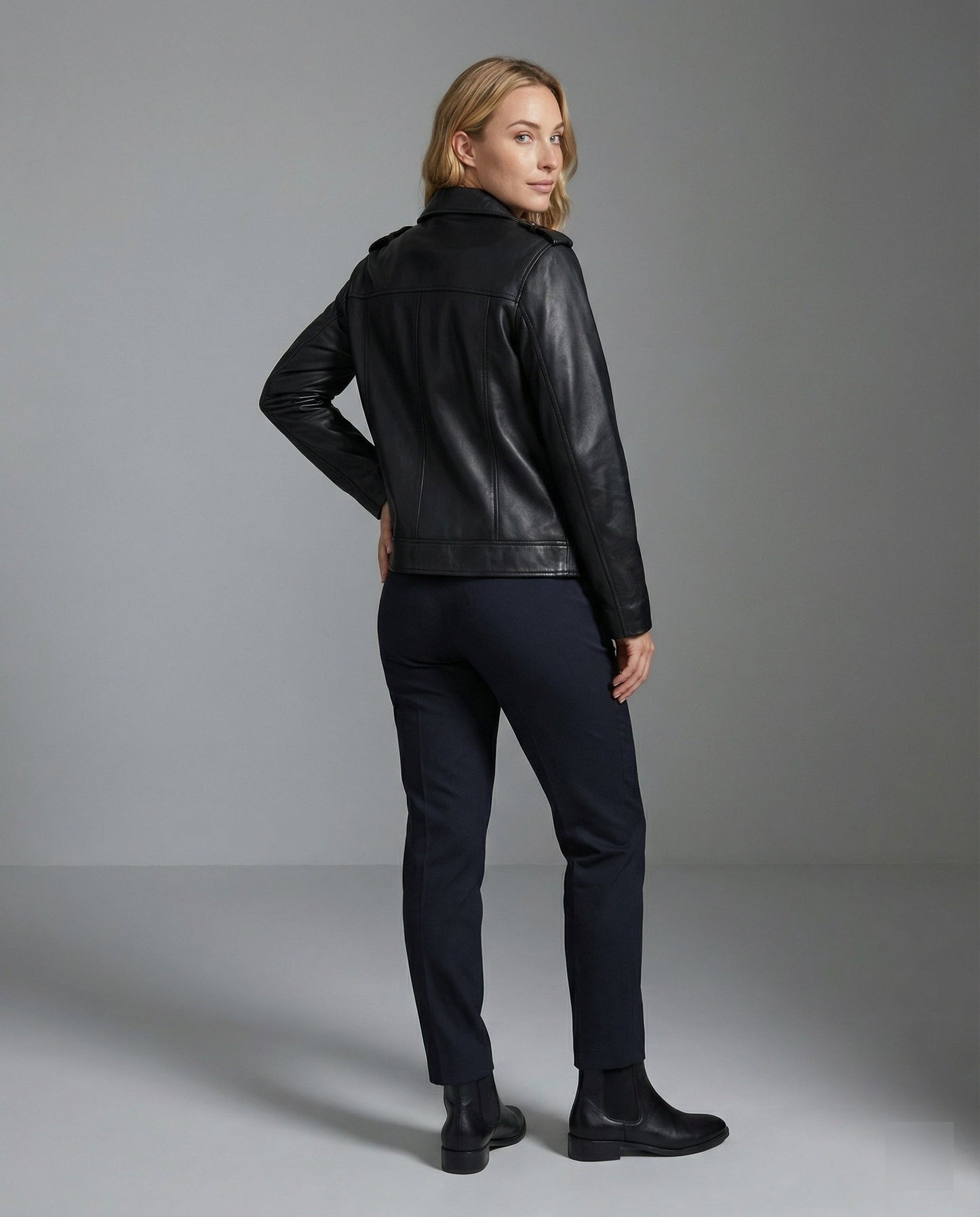Lederjacke Damen Schwarz Bikerjacke OversizedVintage