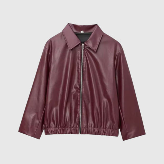 Damen Lederjacke mit Reißverschluss und Stehkragen 0