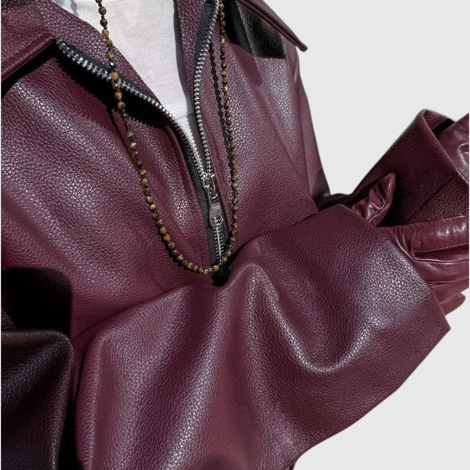 Damen Lederjacke mit Reißverschluss und Stehkragen 5