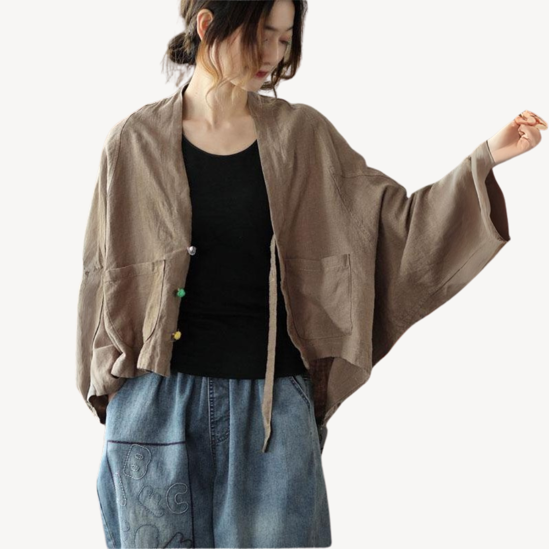 Damen Leinenmischung Kimono Jacke Cardigan | Loravelle 3