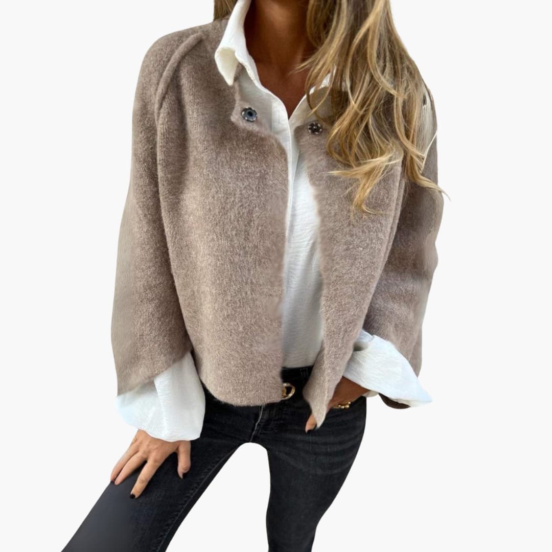 Damen Open Jacke mit Rundhalsausschnitt und langen Ärmeln 2