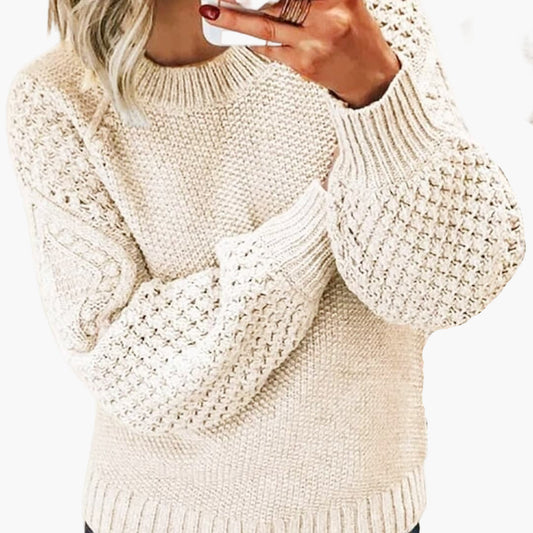 Damen Pullover mit Rundhalsausschnitt und Ärmelmuster 0