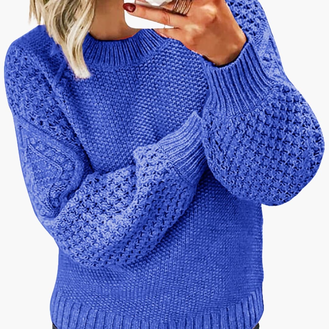 Damen Pullover mit Rundhalsausschnitt und Ärmelmuster 1