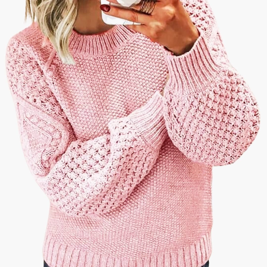 Damen Pullover mit Rundhalsausschnitt und Ärmelmuster 2