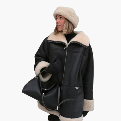 Damen Schwarze Jacke mit  Shearling Besatz 0