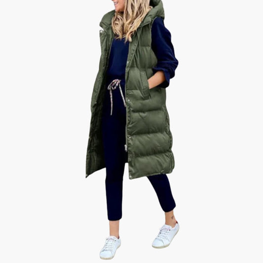 Damen Steppweste Lang mit Kapuze und Taschen 0