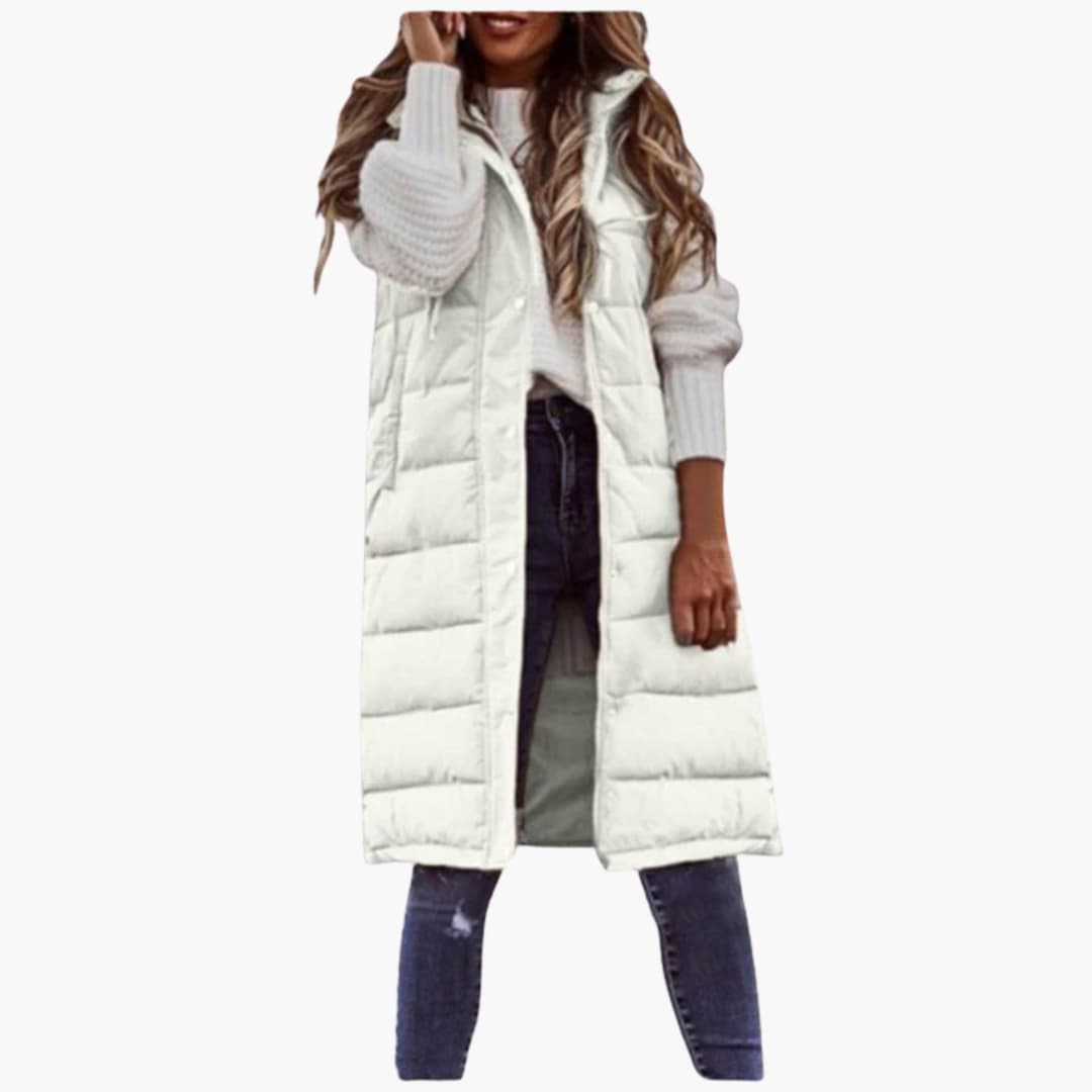 Damen Steppweste Lang mit Kapuze und Taschen 4