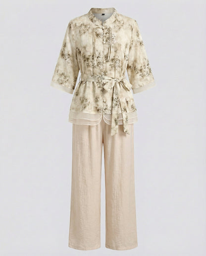 Damen Streetwear Set mit Streifen Wickeltop und Palazzo Hose