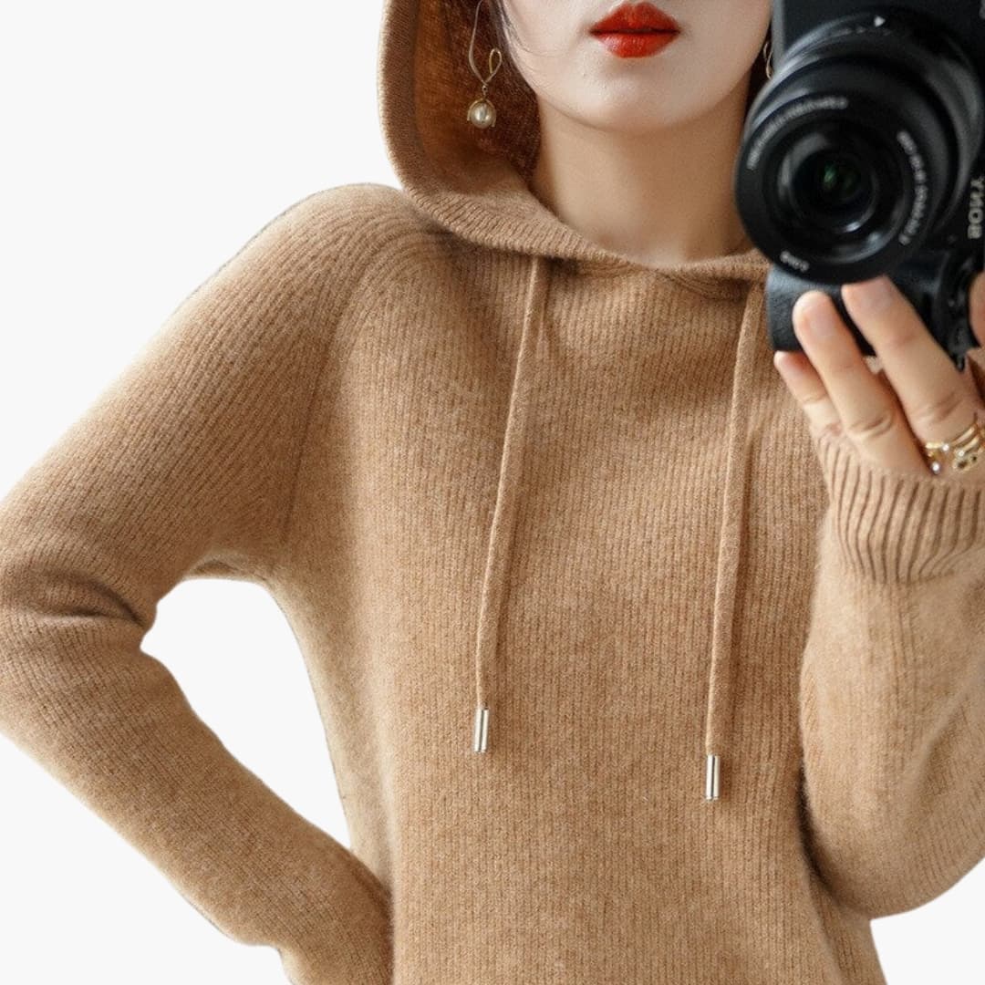 Damen Strick-Hoodie mit langen Ärmeln 3