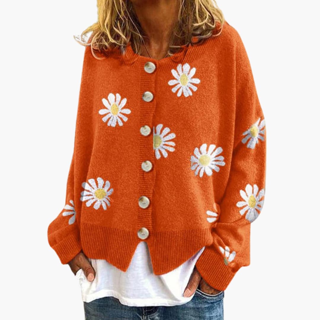 Damen Strickjacke mit Blumenmuster und Knopfverschluss 2
