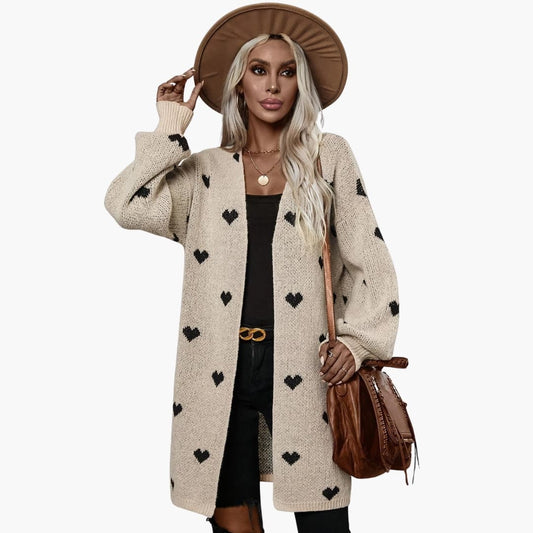 Damen Strickjacke mit Knopfleiste und Herzmuster 0