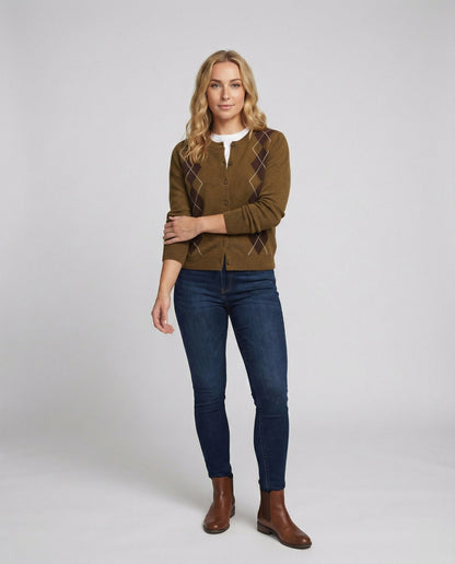 Damen Strickjacke Rautenmuster College Style Trendy