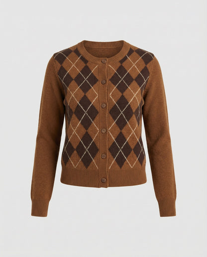 Damen Strickjacke Rautenmuster College Style Trendy