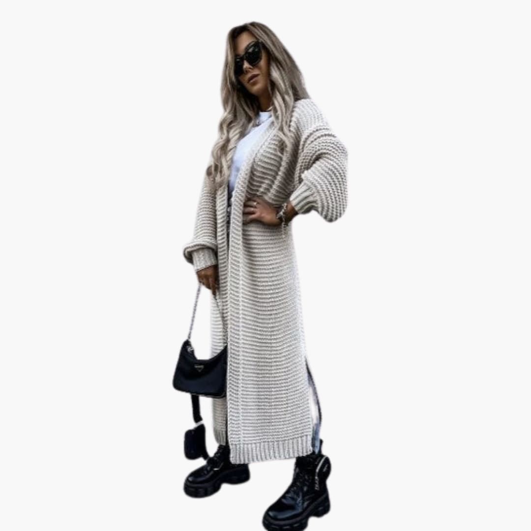 Damen Strickjacke mit langen Ärmeln offener Front und Rippbündchen 1