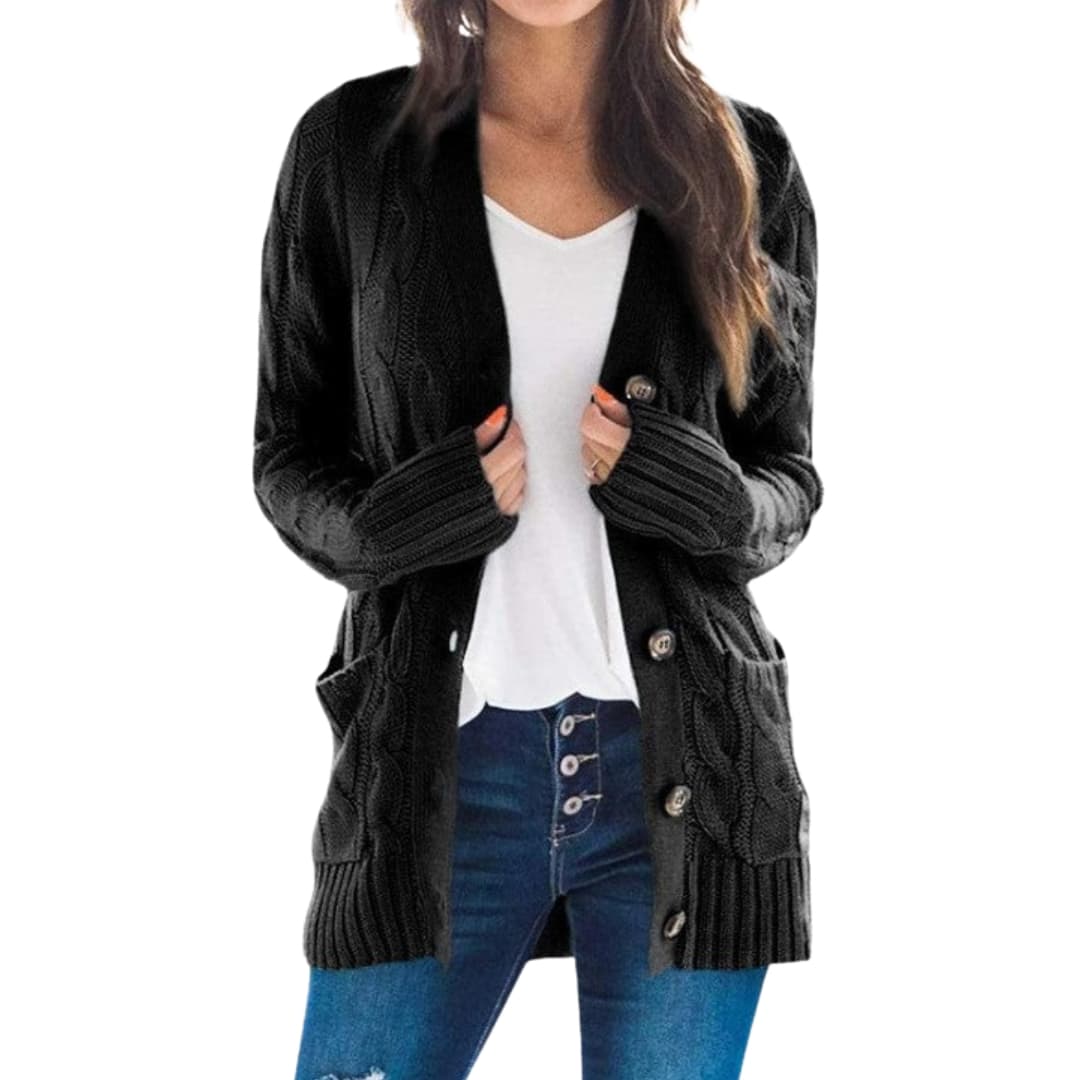 Damen Strickjacke mit langen Ärmeln und geradem Saum 1