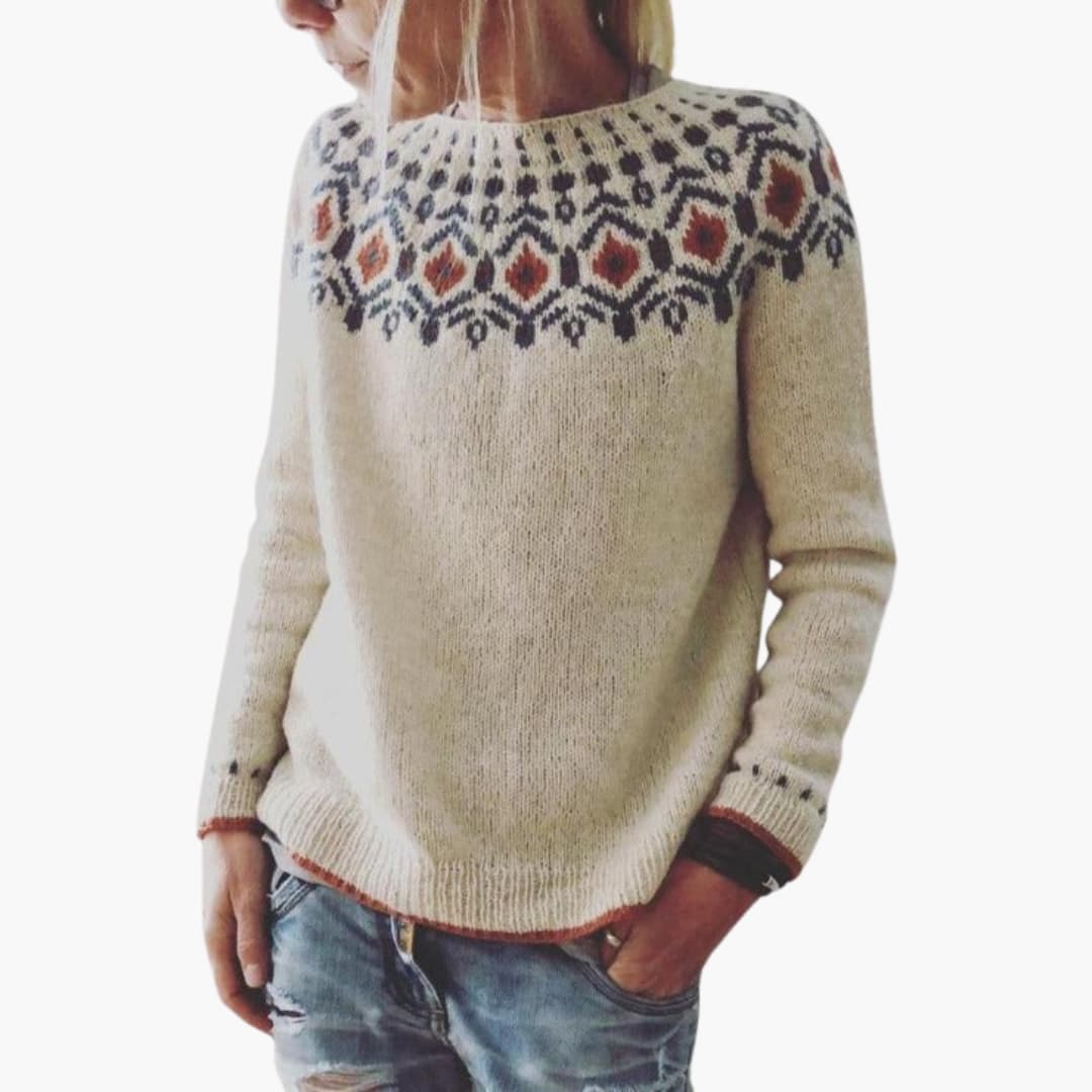 Damen Strickpullover mit Rundhalsausschnitt und geometrischem Muster 0