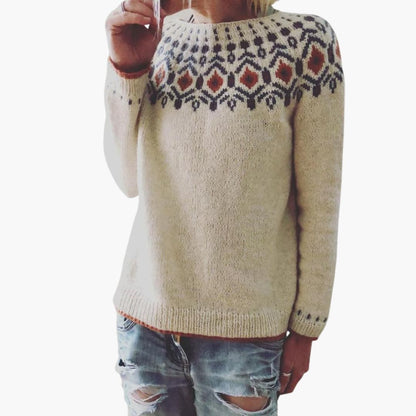 Damen Strickpullover mit Rundhalsausschnitt und geometrischem Muster 2