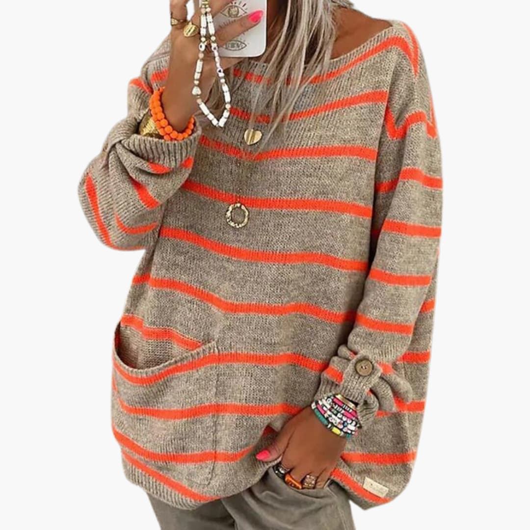 Damen Strickpullover mit U-Boot-Ausschnitt und Fronttasche 0
