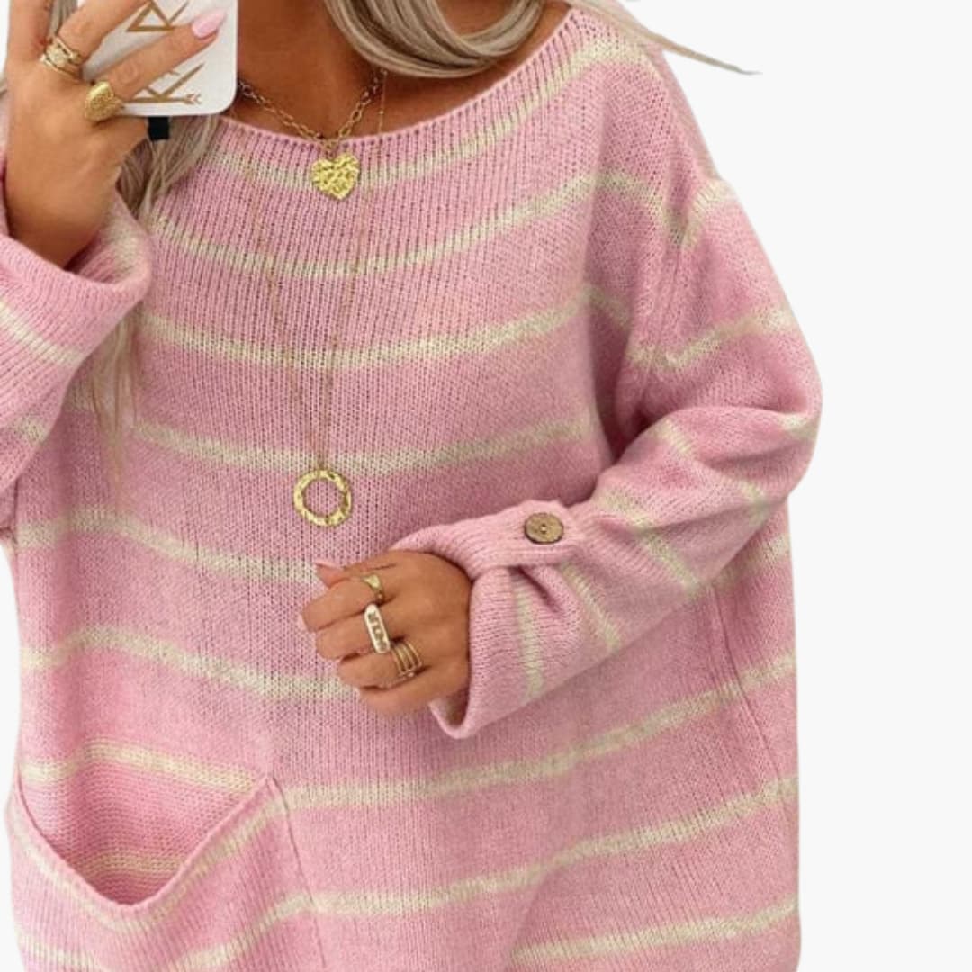 Damen Strickpullover mit U-Boot-Ausschnitt und Fronttasche 1