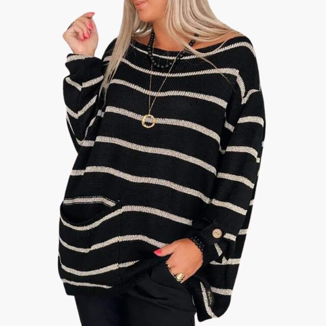 Damen Strickpullover mit U-Boot-Ausschnitt und Fronttasche 2